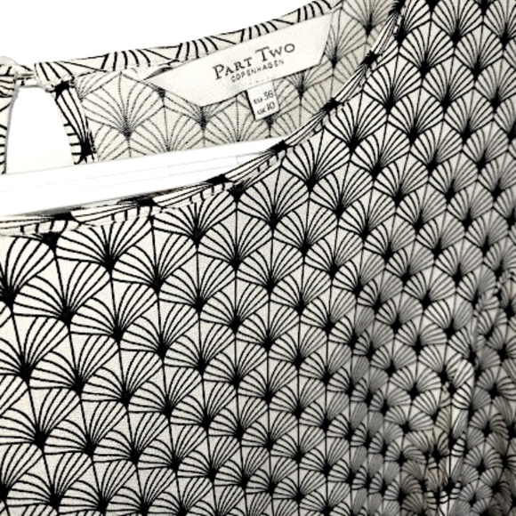 PART TWO Garzia Beige & Black Floral Print 3/4 Trumpet Sleeve Summer Blouse Sz36 - Picture 3 of 10